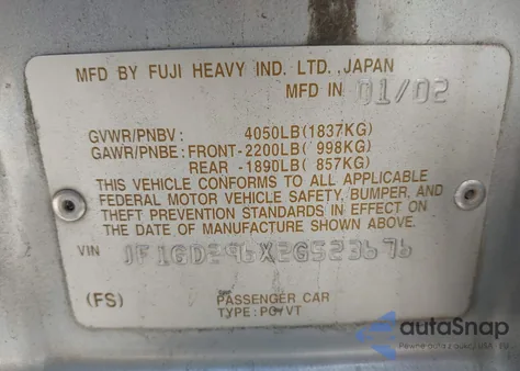 2002 Subaru Impreza Wrx from USA, damaged, VIN JF1GD296X2G523676